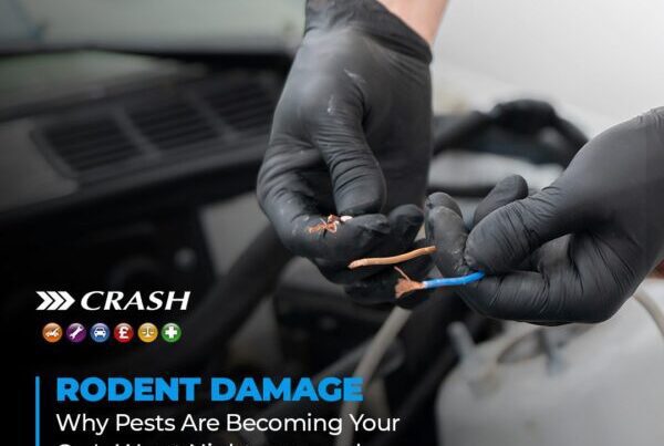 Rodent damage to car engine wiring in Northern Ireland showing chewed cables and nesting material under the bonnet.